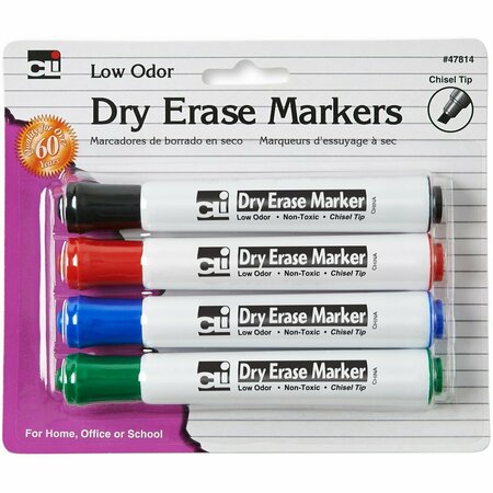 CHARLES LEONARD Dry Erase Chisel Tip Markersg-Assorted, 4PK CL47814